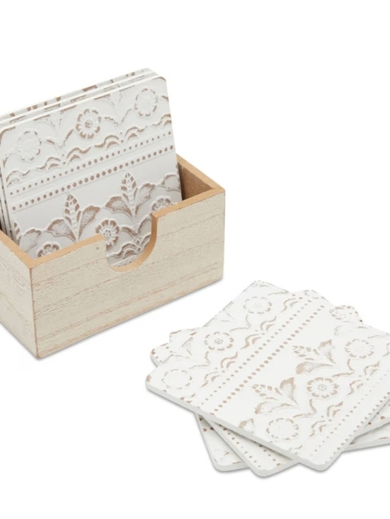 Juvale Other - Cream/White Wooden Coasters- Set of 6 w/ coaster holder, New in box, never used